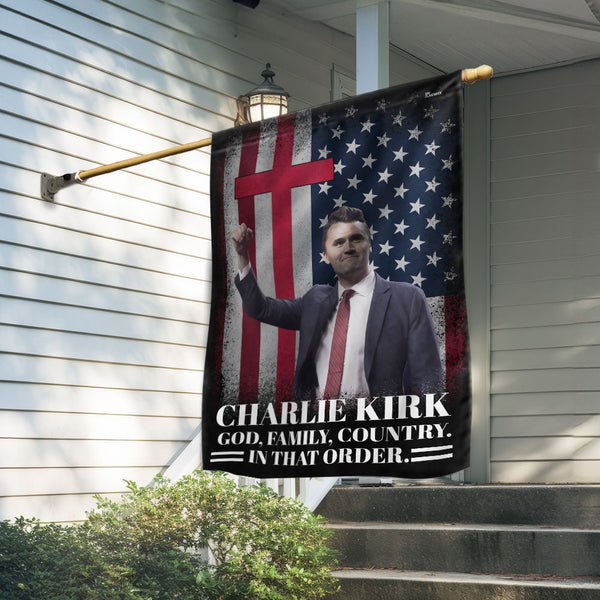 Charlie Kirk God Family Country Christian American Memorial Flag