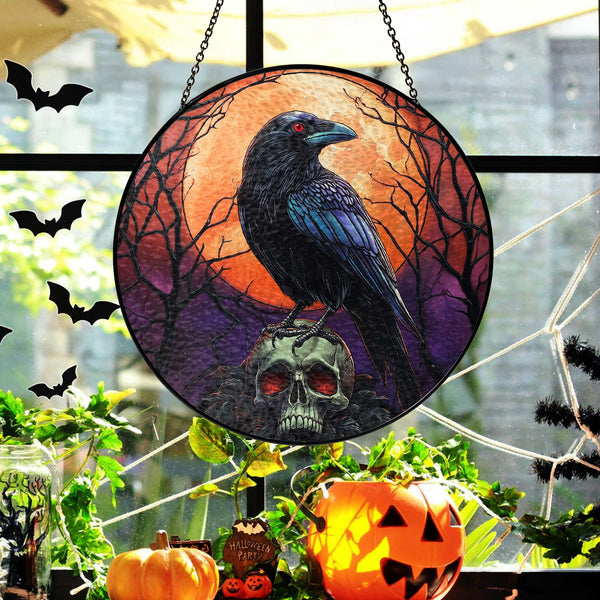 Halloween Black Raven Stained Glass Suncatcher VTM1632NGT