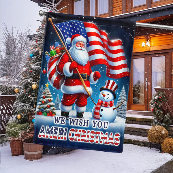We Wish You Ameri Christmas Santa Claus And Snowman Flag TQN3912F