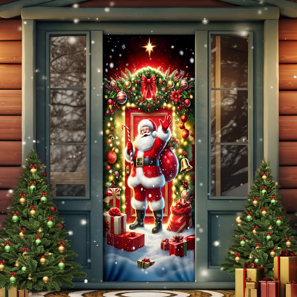 a door with a door with a door and christmas trees