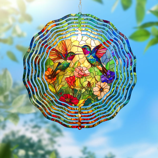 Hummingbirds In Flower Garden Hummingbird Wind Spinner