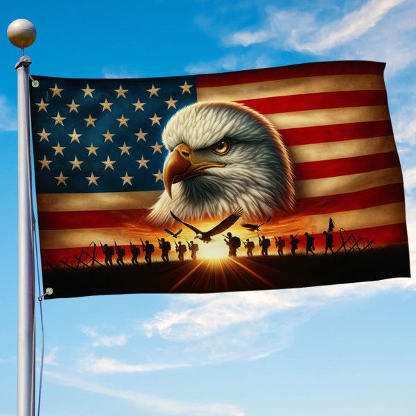 Veterans Patriotic Military Eagle American Grommet Flag