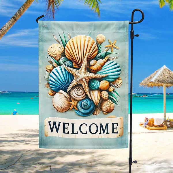Welcome Summer Beach Starfish And Seashell Flag TQN3249F