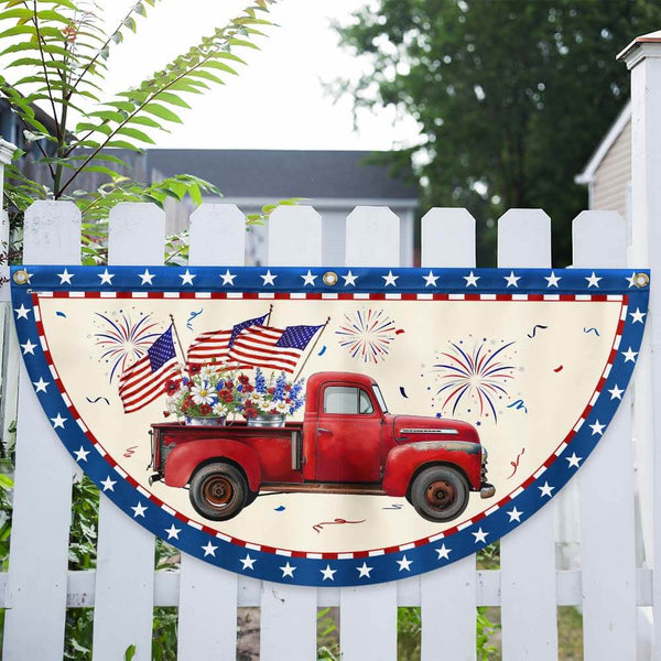 Flagwix American Flag - Patriotic Red Truck 4th Of july Independence Day Non-Pleated Fan Flag TQN2096FL