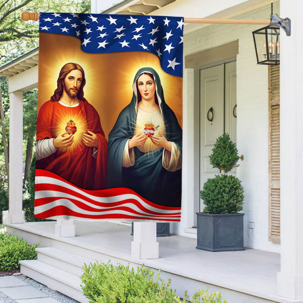 Sacred Heart of Jesus Immaculate Heart of Mary American Flag