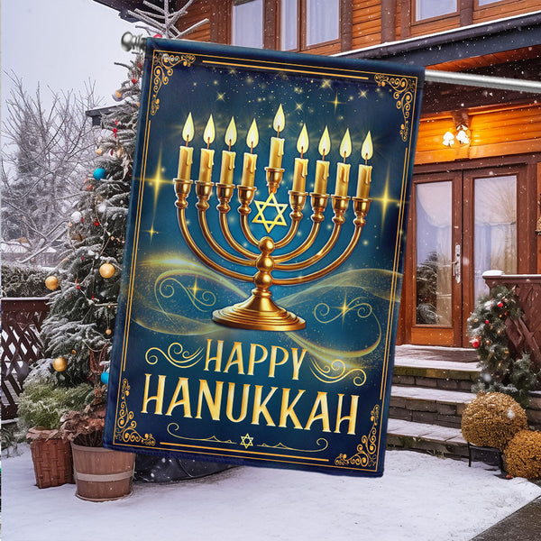 Happy Hanukkah Menorah Flag