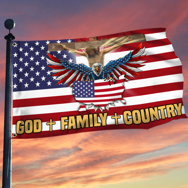 Patriotic Grommet Flag God Family Country