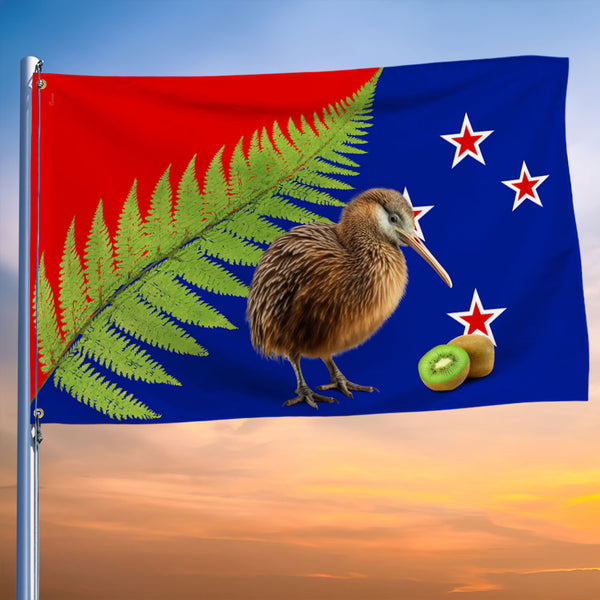 New Zealand Silver Fern Kiwi Bird Flag