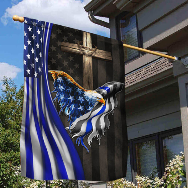 The Thin Blue Line American Eagle Christian Cross Flag