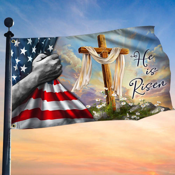 Jesus Christian Cross Easter Resurrection of Jesus He Is Risen Grommet Flag