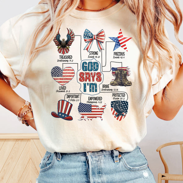 Independence Day, Gift for 4th of july, American Flag, God Says I Am Comfort Colors T-shirt HTT89TS