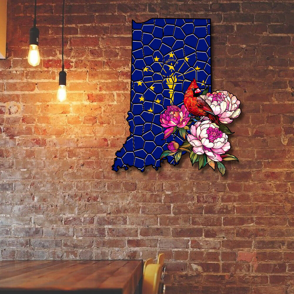 Indiana Cardinal and Peony Flower Hanging Metal Sign, Art Wall Decor ...