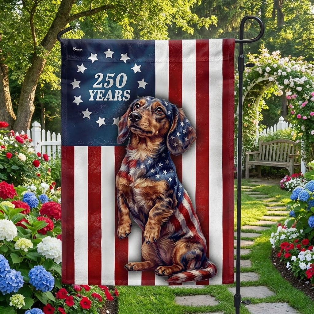 Patriotic American Dog Garden Flag, 250 Years Dachshund Dog Flag Decor ...