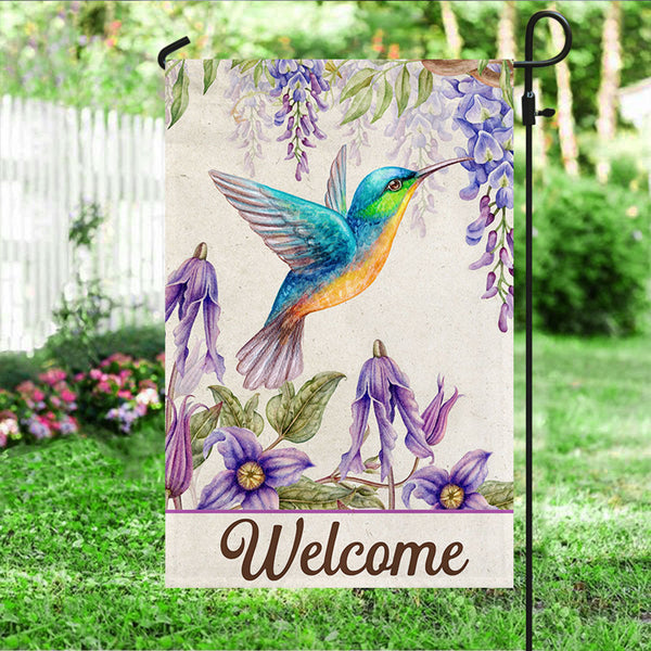 Hummingbird Flower Welcome Flag