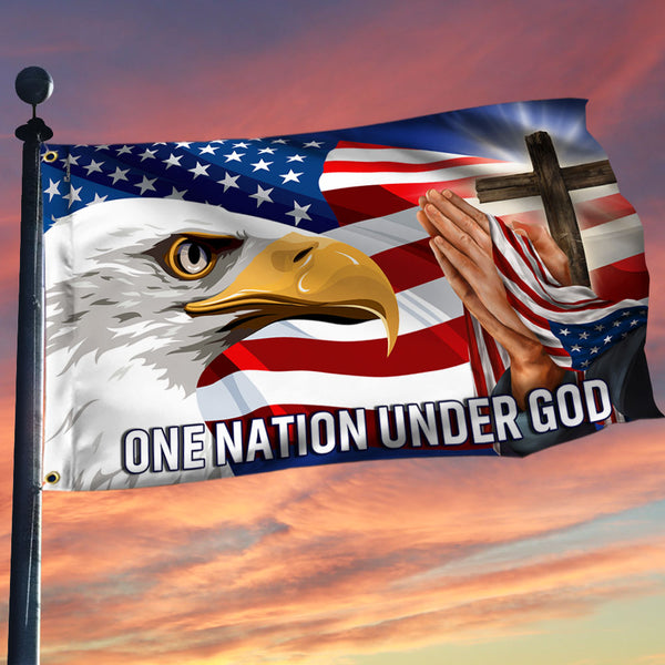 Patriot Eagle Jesus Bless One Nation Under God Grommet Flag