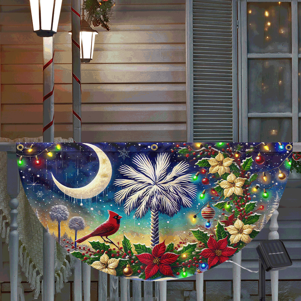 Cardinal Palm Tree South Carolina Christmas Palm Tree Cardinal Solar Led Fan Flag – Flagwix
