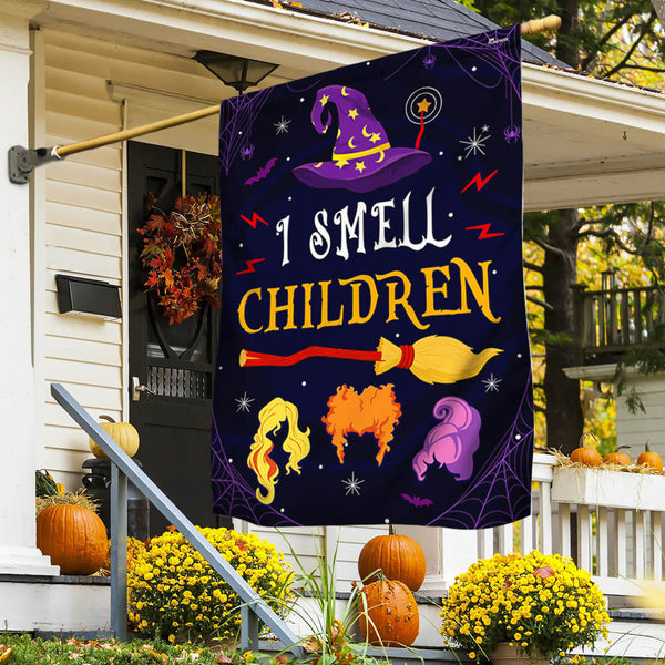 Three Witches Halloween I Smell Children Flag