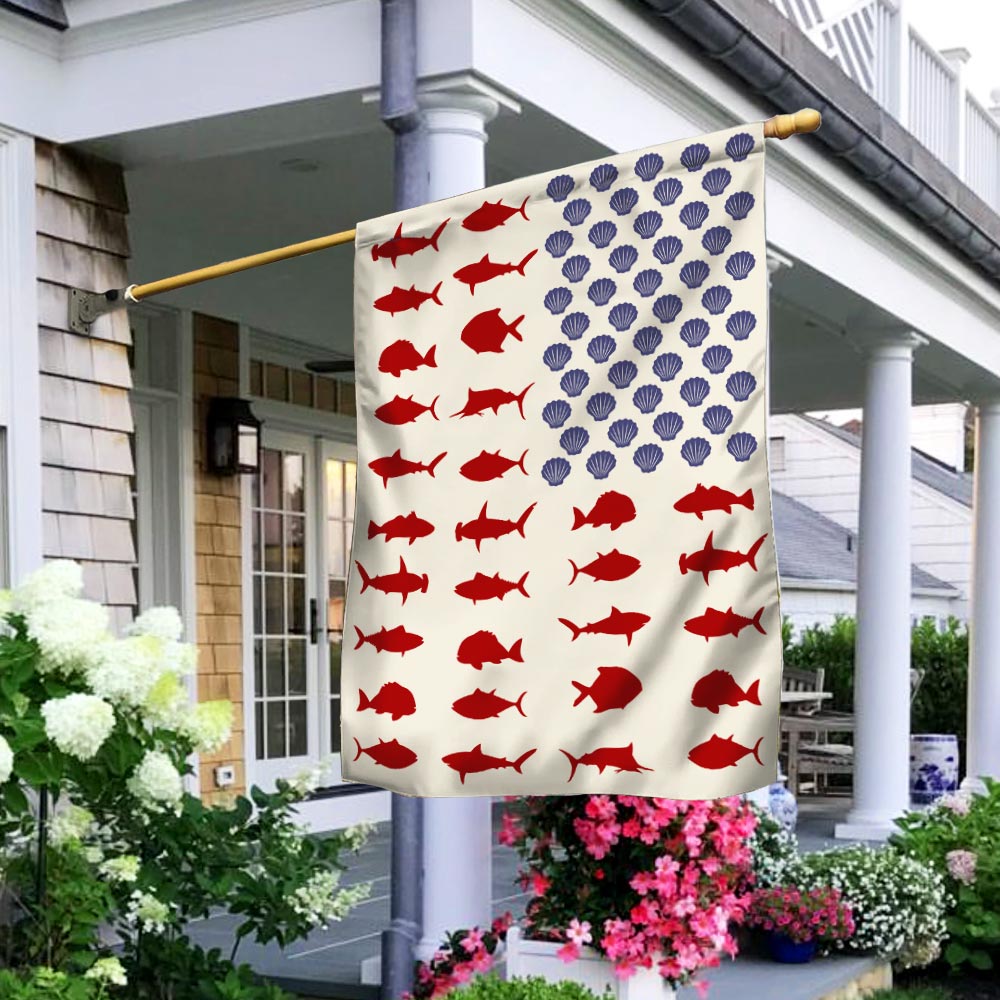 Fish And Shell American Flag, summer decor with double-side printed fl ...