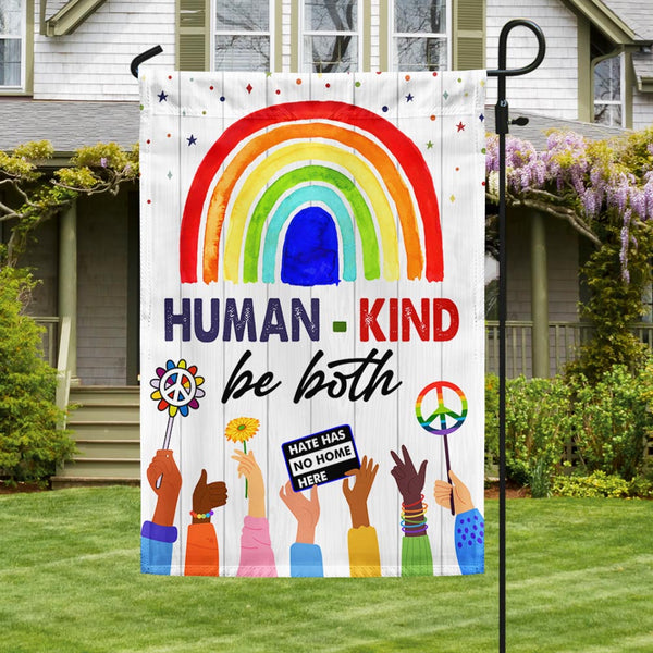 Human Kind Be Both Rainbow Hippie Peace LGBT Kindness Equality Flag MLN1458F