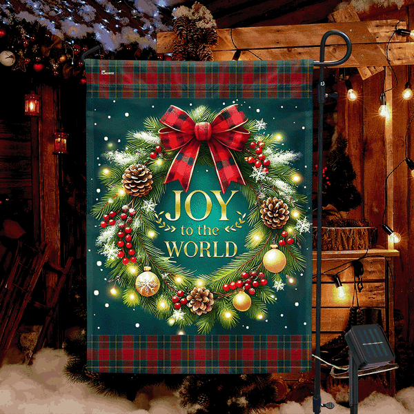 Christmas Wreath Joy To The World Solar LED Garden Flag MLN4385SF