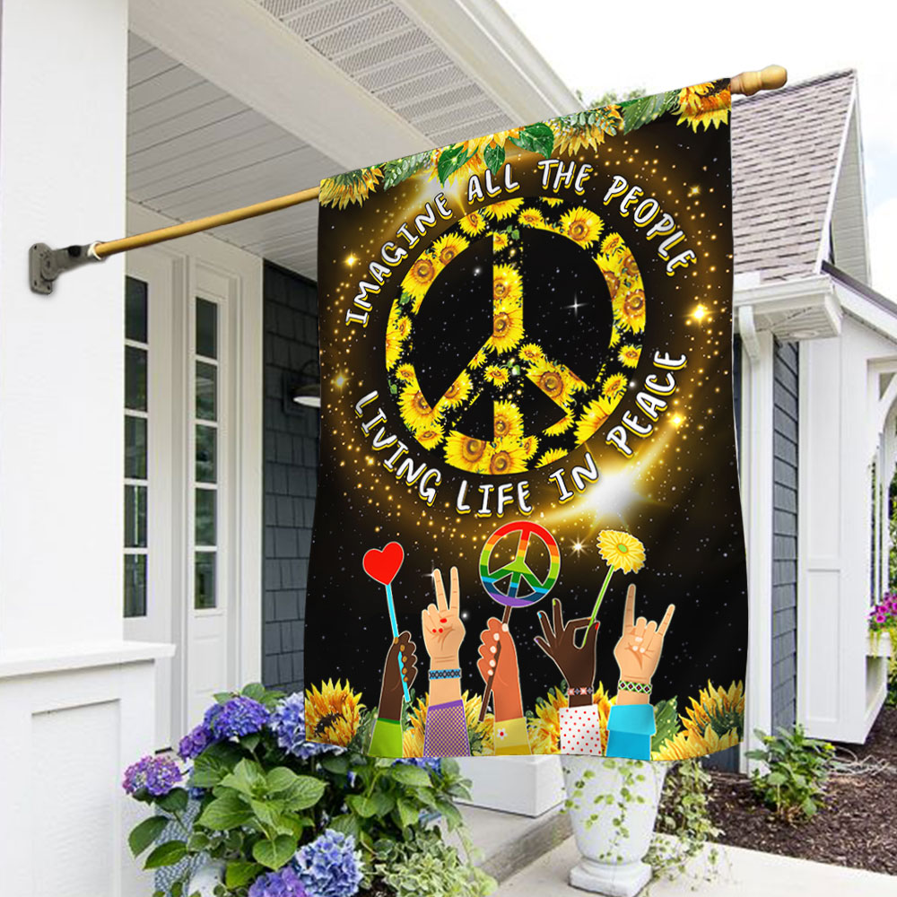 Hippie Flag Imagine All The People Living Life In Peace Sunflower Flag ...