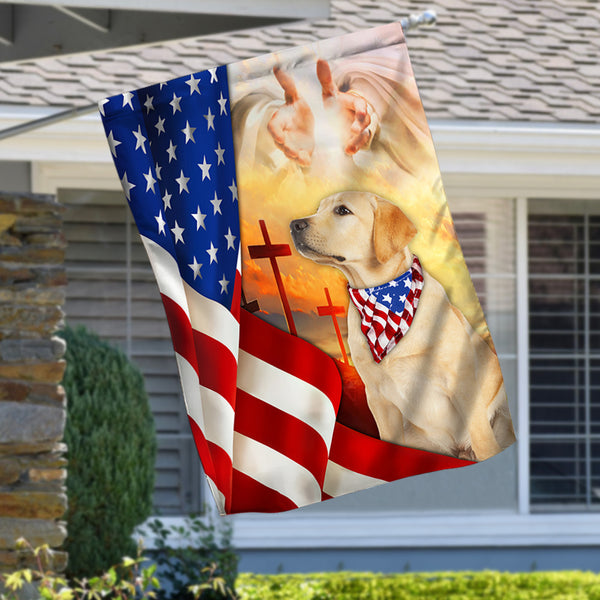 Yellow Lab Flag Labrador Retriever dog And Jesus US Flag