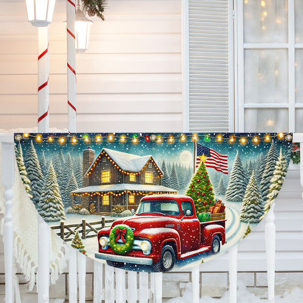 Red Pickup Truck Countryside Christmas Non-Pleated Fan Flag TQN4078FL