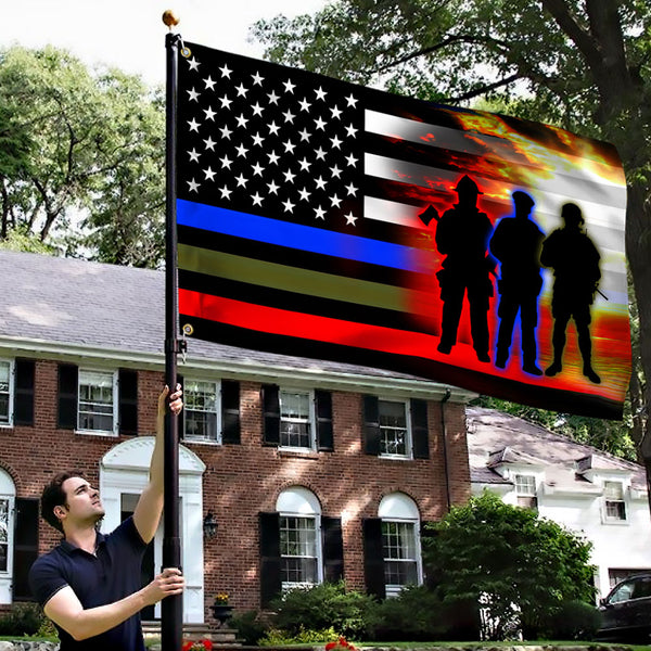 Police Military and Fire Thin Line USA Blue Green Red Line Grommet Flag QNK1089GFv1