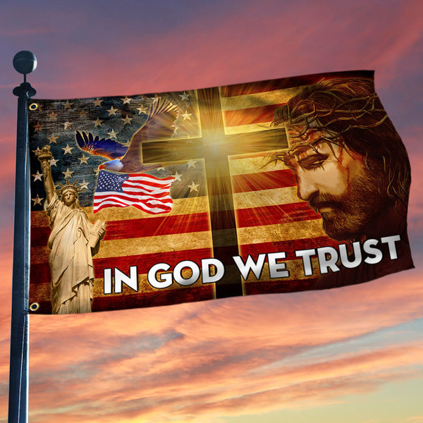 In God We Trust Eagle Patriotic Grommet Flag