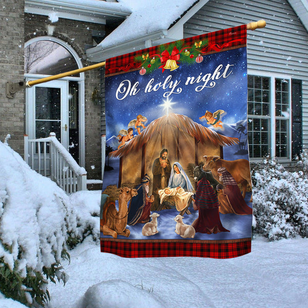 Christmas Flag Nativity Scene Oh Holy Night Jesus Was Born TQN498F
