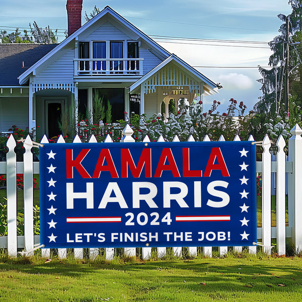 Kamala Harris 2024 Let's Finish The Job Fence Banner
