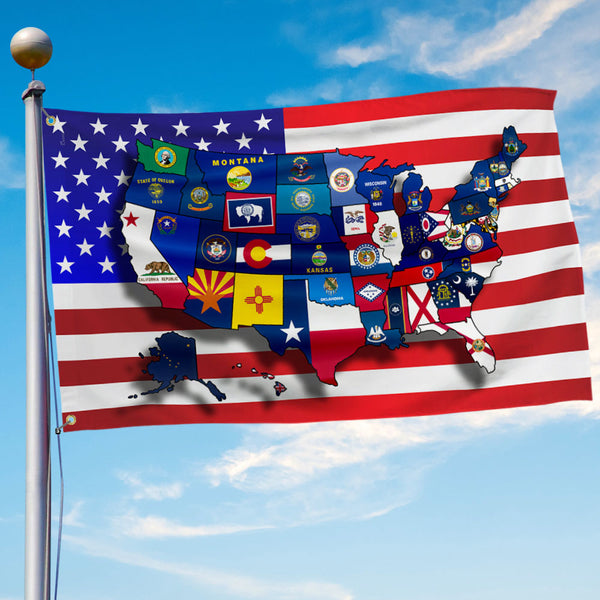 American Map With States Flag