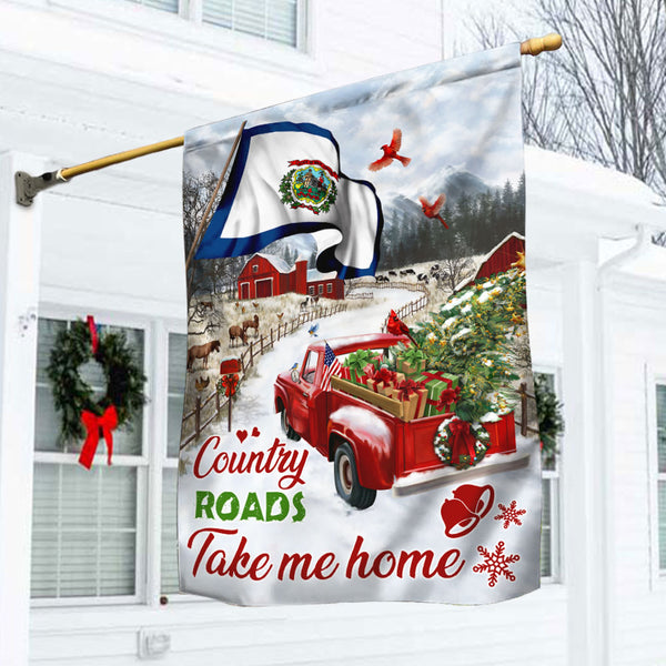 Red Truck West Virginia Flag Country Roads Take Me Home DDH2926Fv11