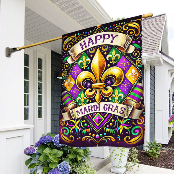 Happy Mardi Gras Fleur De Lis Flag TPT2529F