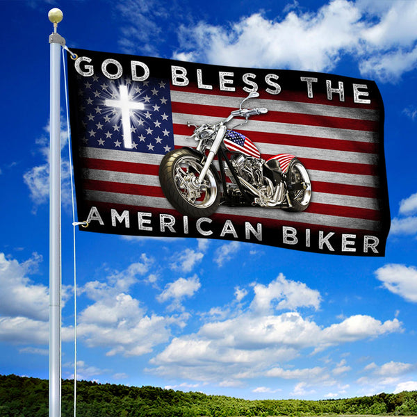 God Bless The American Biker Motorcycle Grommet Flag LHA2156GF