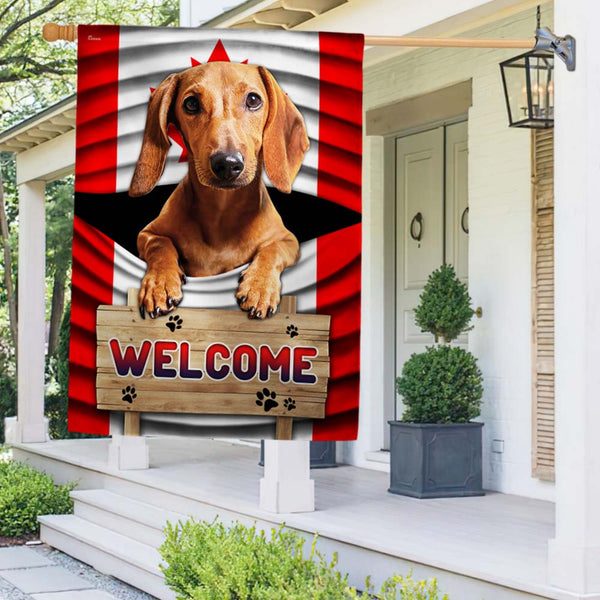Red Dachshund Dog Welcome Canada Flag TQN1311F