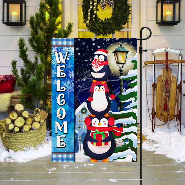 Penguins Christmas Welcome Flag TQN1789F