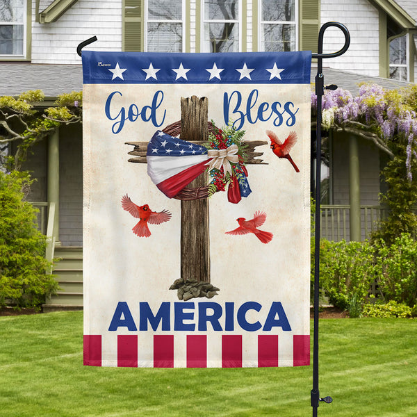 Flagwix American Flag - Christian Cross American Wreath God Bless America Flag MLN3278F