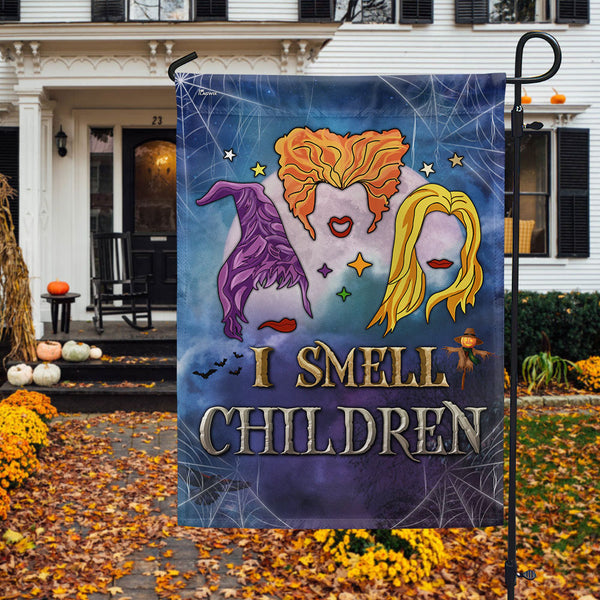 Hocus Pocus I Smell Children Halloween Three Witches Flag TQN484F