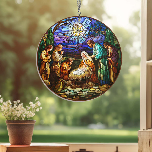 Nativity Of Jesus Oh Holy Night Jesus Christ Christmas Suncatcher Acrylic Hanging TQN3929AS