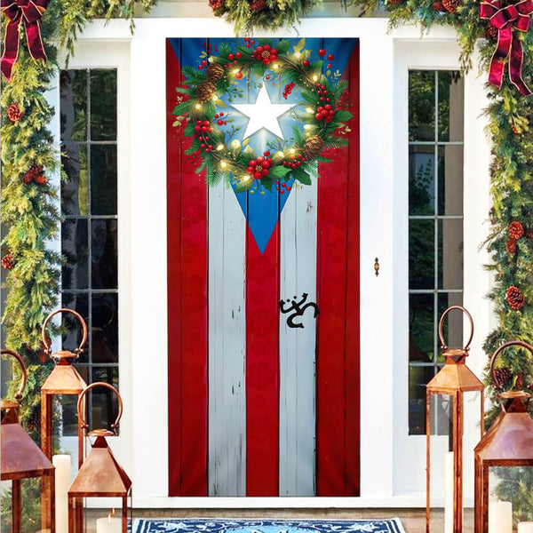 Puerto Rico Boricua with Christmas Wreath Puerto Rican Door Cover TPT2374D
