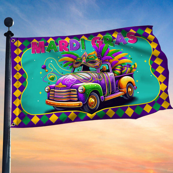 Mardi Gras Truck Fat Tuesday Grommet Flag TQN2407GF