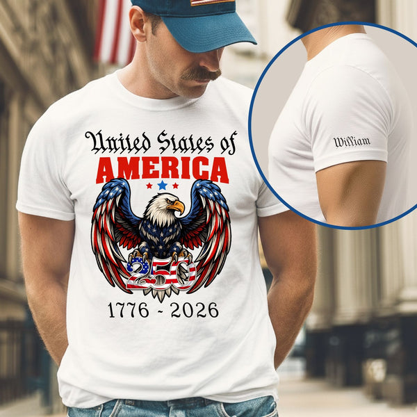 250 Years of America Personalized T-Shirt – Patriotic Bald Eagle Shirt