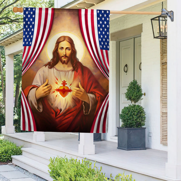 The Sacred Heart Of Jesus American Flag