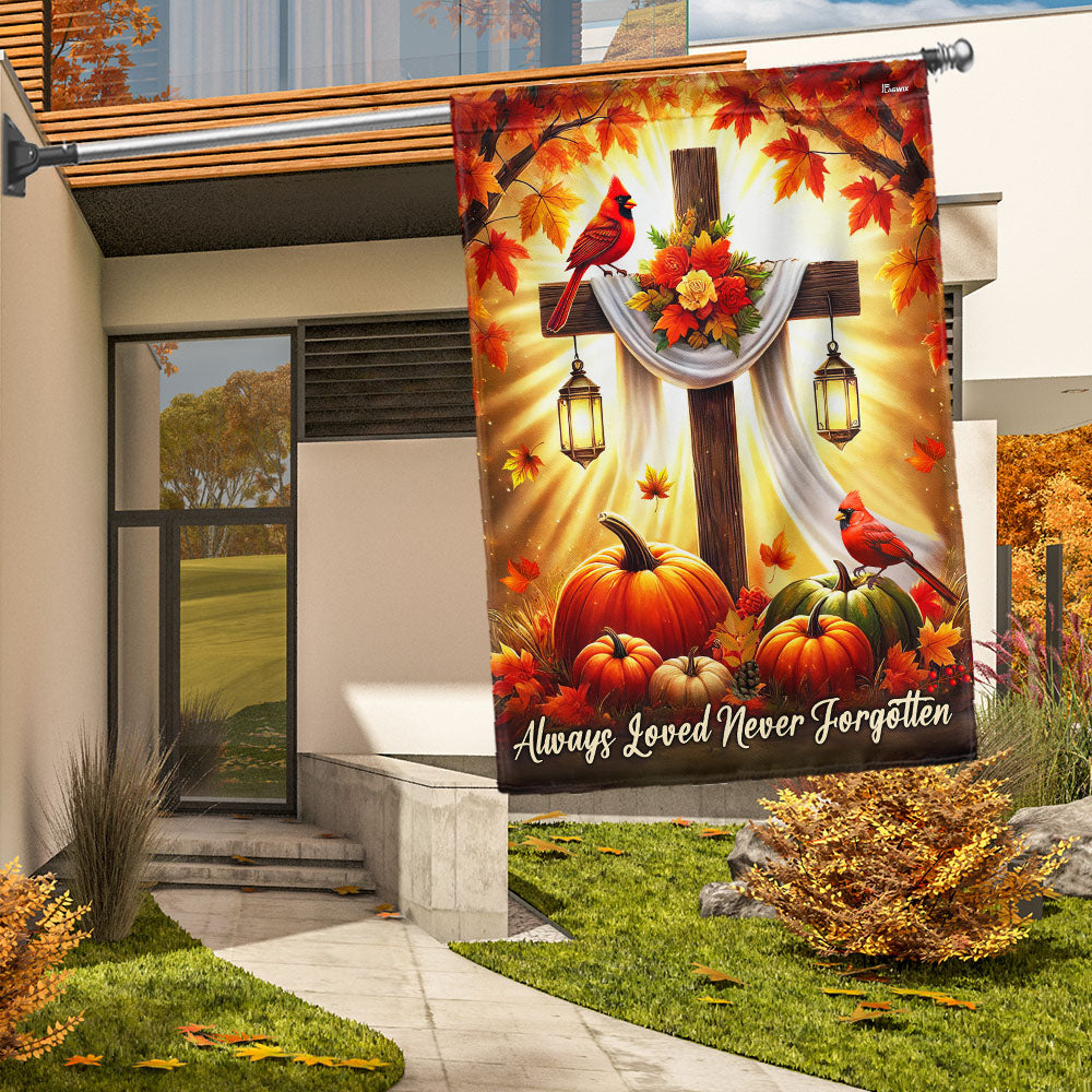 Fall Jesus Christian Cross Cardinal Flag Always Loved Never Forgotten ...