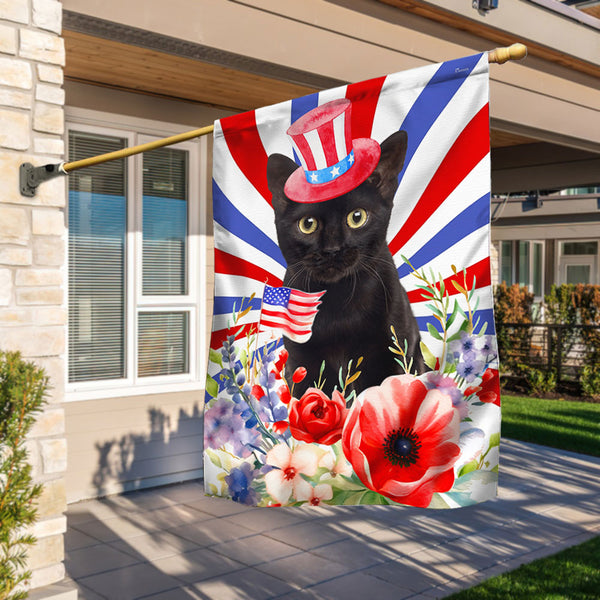 Flagwix American Flag - Black Cat Flowers 4th Of july Flag TQN1302F