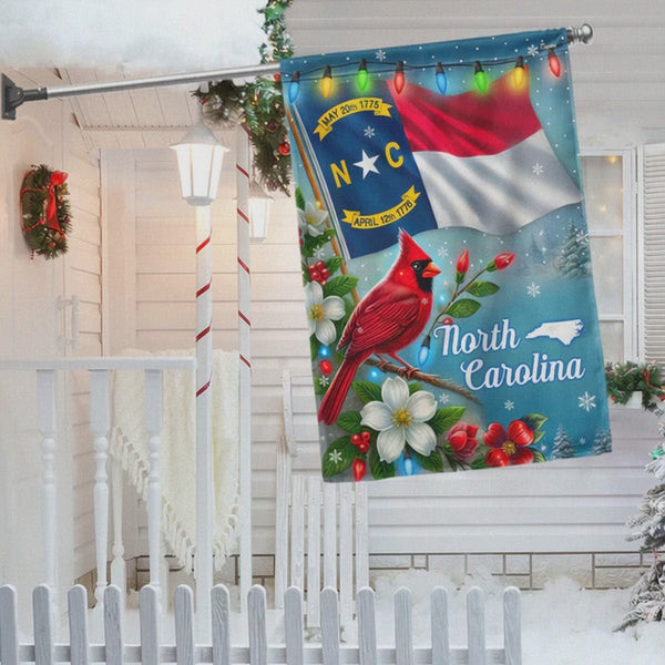 North Carolina State Christmas Cardinal and Dogwood Flower Flag