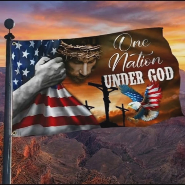 Flagwix American Flag - One Nation Under God, Jesus Christian American Eagle Grommet Flag