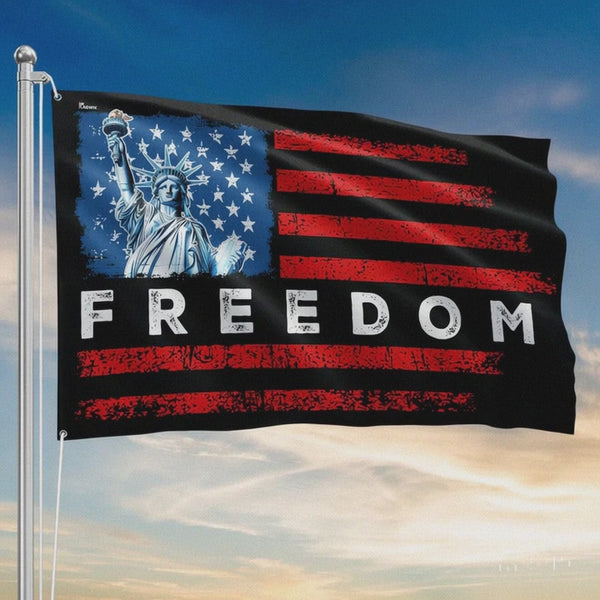 Distressed American Freedom Grommet Flag with Liberty for Decor