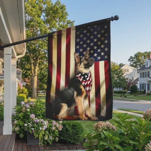 German Shepherd American Flag – Patriotic Double Side Dog Flags 3-Day Shipping